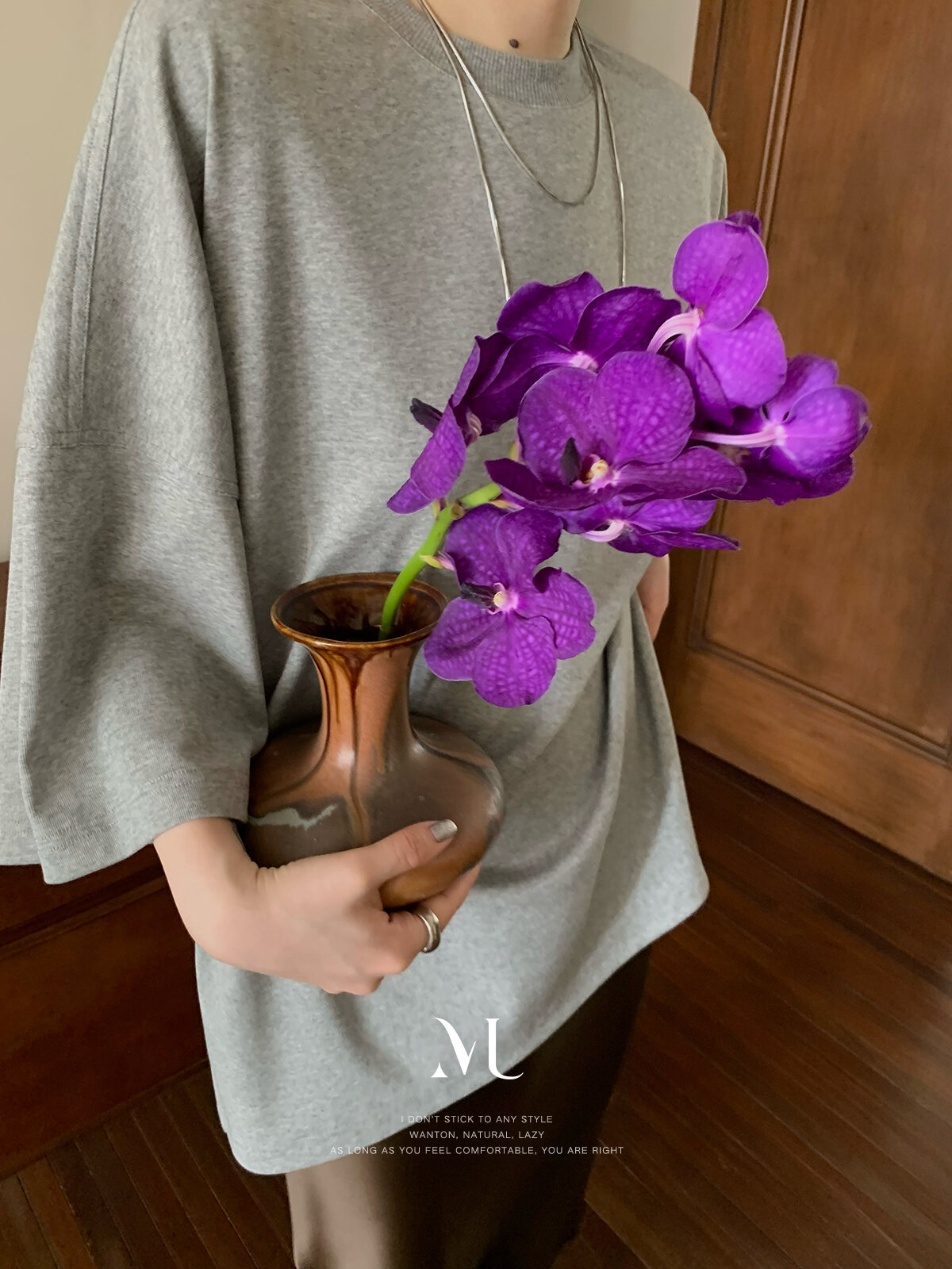Molin ROW Batwing Sleeve T-Shirt Women's Loose Side Slit Oversize Summer Short Sleeve Cotton Polyester Blend round Neck Top