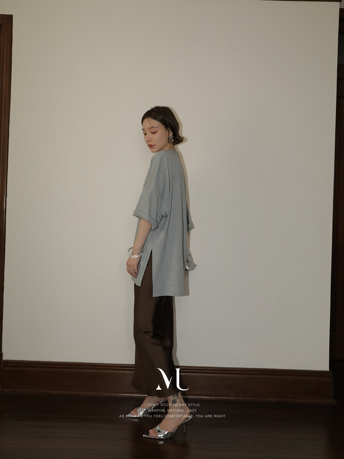Molin ROW Batwing Sleeve T-Shirt Women's Loose Side Slit Oversize Summer Short Sleeve Cotton Polyester Blend round Neck Top