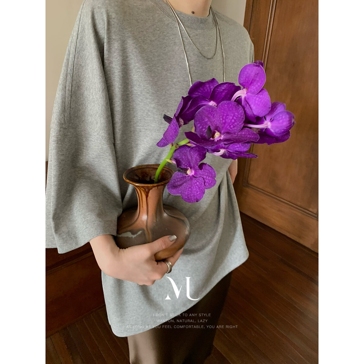 Molin ROW Batwing Sleeve T-Shirt Women's Loose Side Slit Oversize Summer Short Sleeve Cotton Polyester Blend round Neck Top