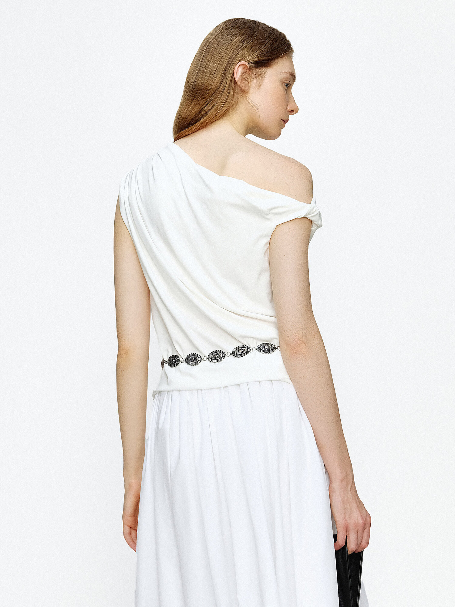 Marllen Yachting Shadow Luxury T-Shirt for Women Summer Wardrobe Essential Ruched Sleeveless Neckline Versatile Viscose Fiber