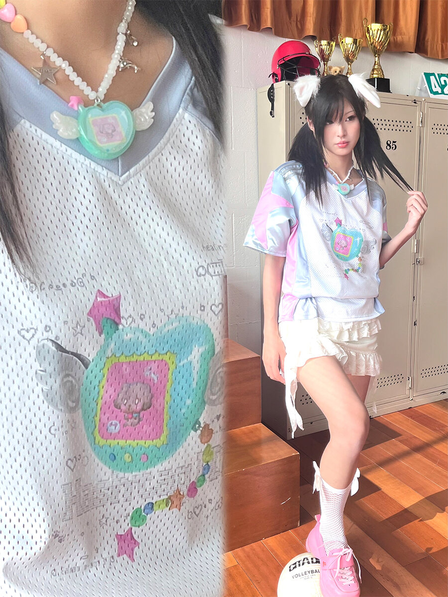 เสื้อยืดแขนสั้นลายเครื่องอิเล็กทรอนิกส์สำหรับสัตว์เลี้ยงอิเล็กทรอนิกส์ Hashtag DDD Y2K สีเงินสไตล์สตรีทสำหรับผู้หญิง ประจำฤดูร้อน