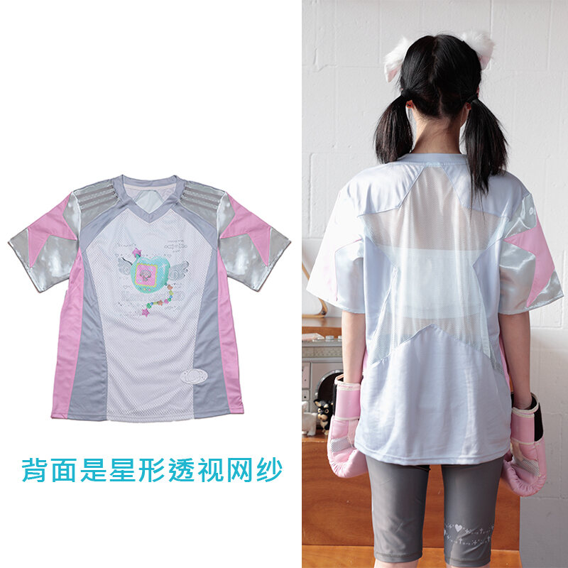 เสื้อยืดแขนสั้นลายเครื่องอิเล็กทรอนิกส์สำหรับสัตว์เลี้ยงอิเล็กทรอนิกส์ Hashtag DDD Y2K สีเงินสไตล์สตรีทสำหรับผู้หญิง ประจำฤดูร้อน