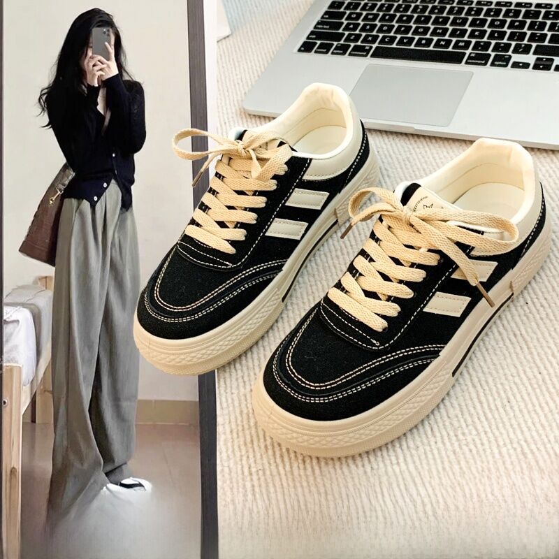 Black Canvas Sneakers Women's Casual Breathable Sports Shoes Spring New Style Versatile Flat Shoes Comfortable Low Top round Toe · v7