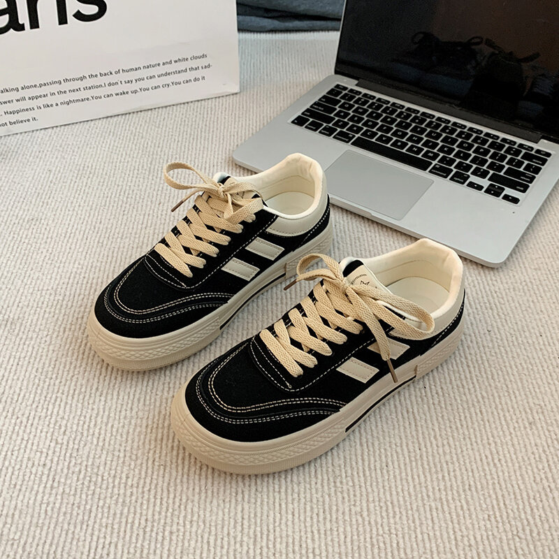 Black Canvas Sneakers Women's Casual Breathable Sports Shoes Spring New Style Versatile Flat Shoes Comfortable Low Top round Toe · v7