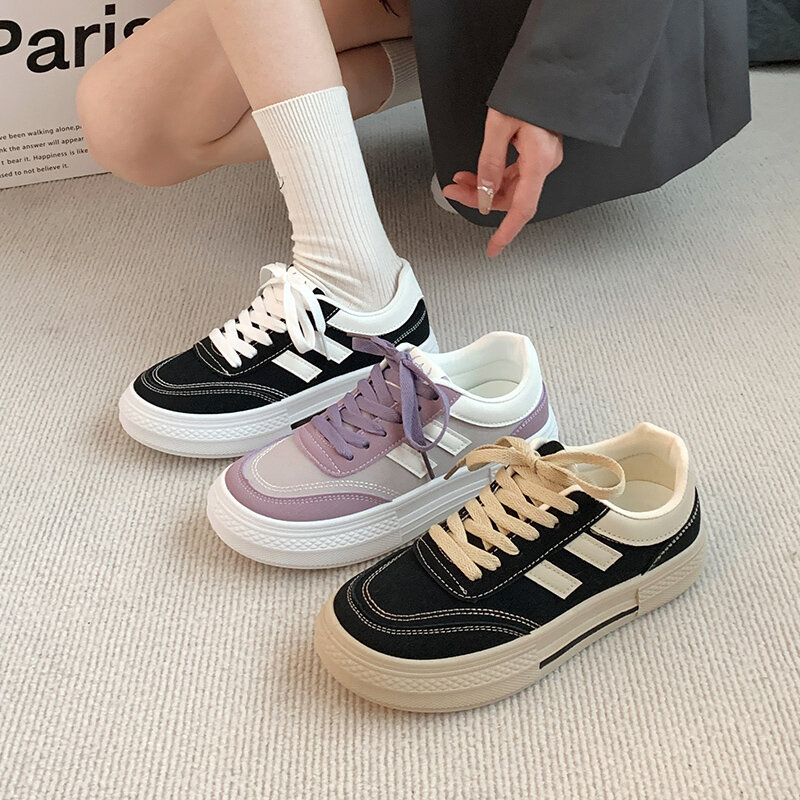 Black Canvas Sneakers Women's Casual Breathable Sports Shoes Spring New Style Versatile Flat Shoes Comfortable Low Top round Toe · v7