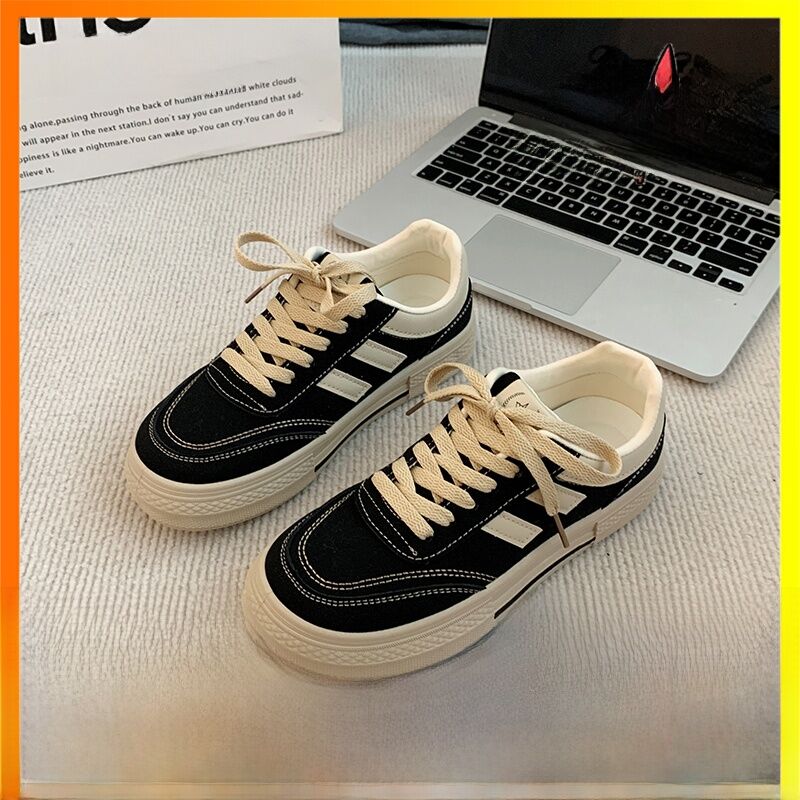 Black Canvas Sneakers Women's Casual Breathable Sports Shoes Spring New Style Versatile Flat Shoes Comfortable Low Top round Toe · v7