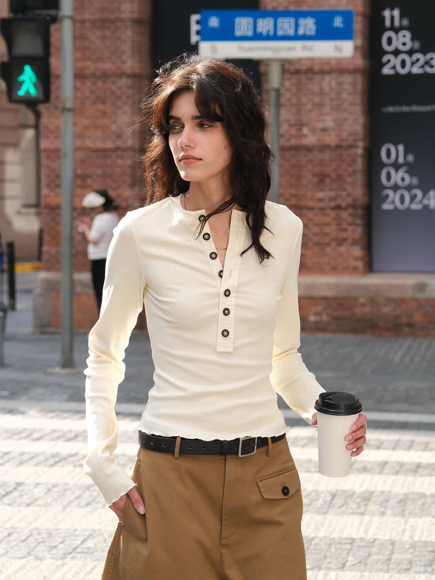 TROU NOIR Spring Summer New Style Women's Slim Fit White T-Shirt Henry Collar Short Sleeve Base Shirt round Neck Commute Simple · v3