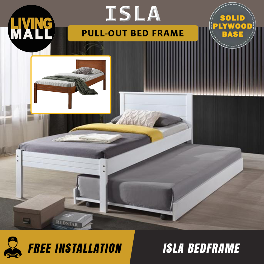 سرير Living Mall Isla المصنوع من خشب المطاط الصلب بقاعدة من الخشب الرقائقي المسطح مع سرير قابل للسحب مع خيار المرتبة