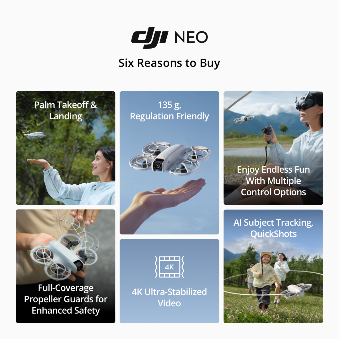 DJI Neo - Camera Drone | 4K/30fps | 135g Ultra Light Weight | Palm Landing | Beginner Friendly | Easy Control | AI tracking | 5 Shooting Modes · v11