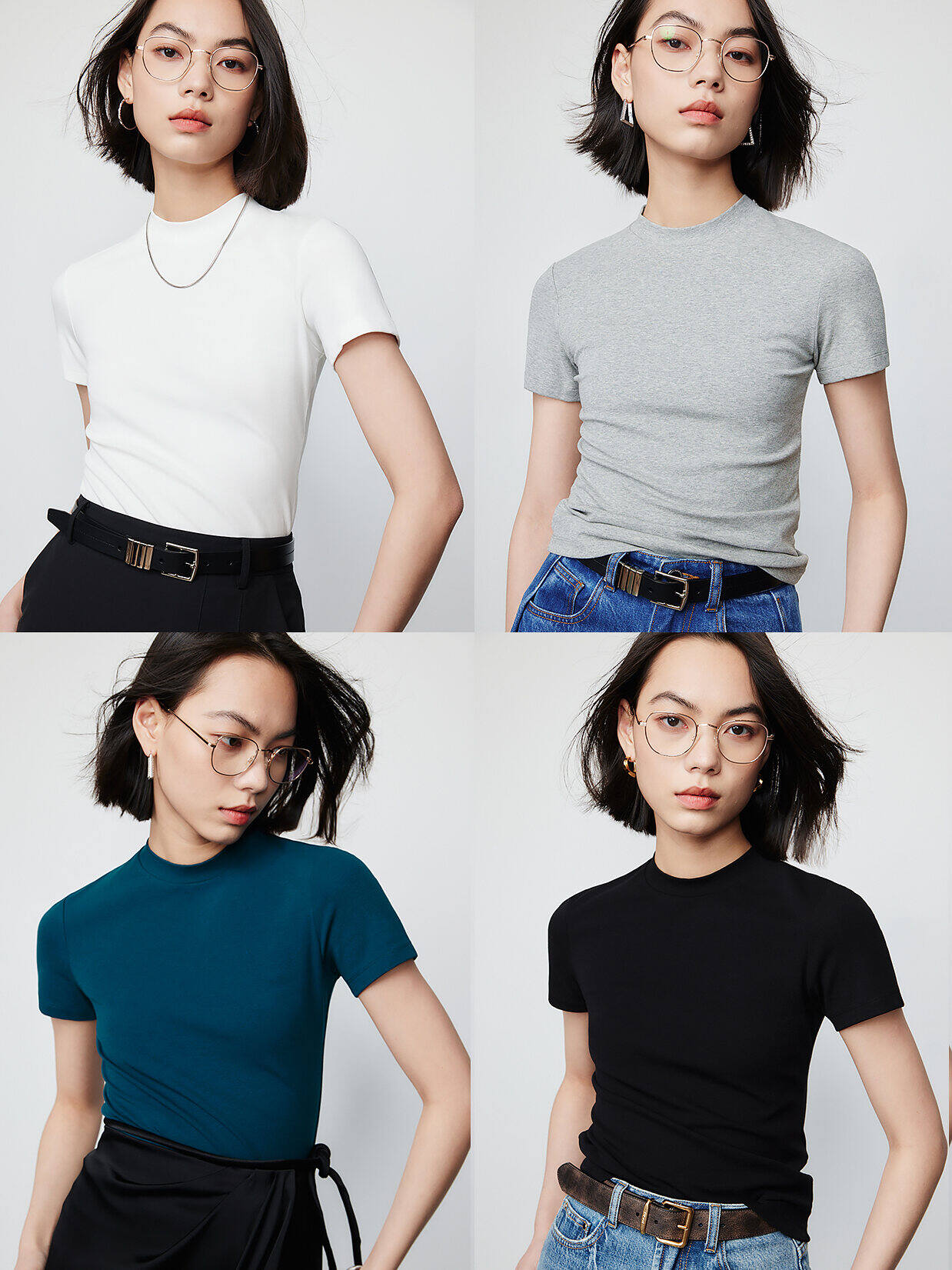Slim Fit T-shirt z krótkim rękawem z wysokim kołnierzem Elastyczna warstwa podstawowa, napinająca słodki, chłodny styl okrągły dekolt