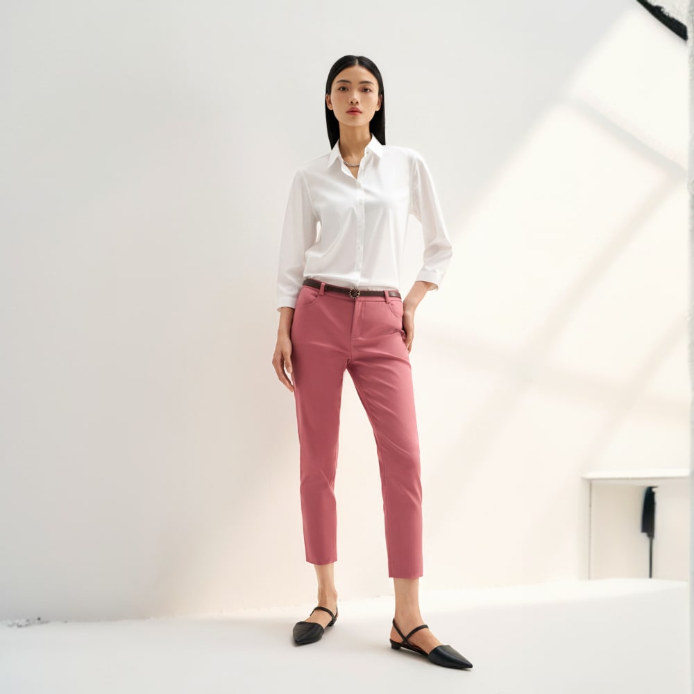 G2000 Stretchable Double Weave Skinny Cropped Pants with Belt · v6