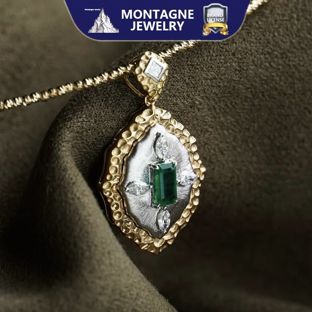 Montagne Jewelry สร้อยคอทองคำบริสุทธิ์ 18k สำหรับผู้หญิง ประดับเพชร buccellati ดีไซน์เครื่องประดับชั้นดี สร้อยคอจี้มรกต Panjshir ธรรมชาติ