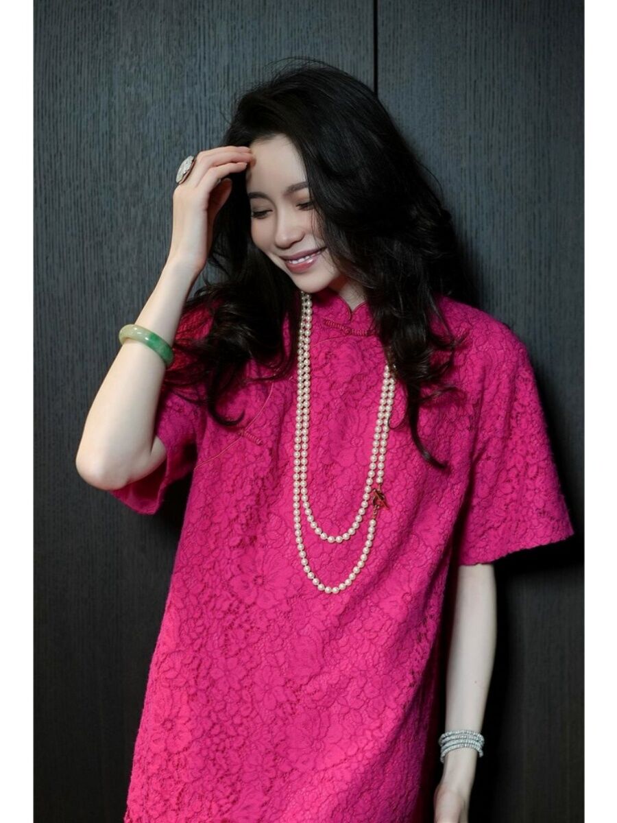 Chinese Style Loose Fruit Color Zen Inspired Luxury Short Sleeve Spring Summer Qipao Top by Ou Zhiyan for Women