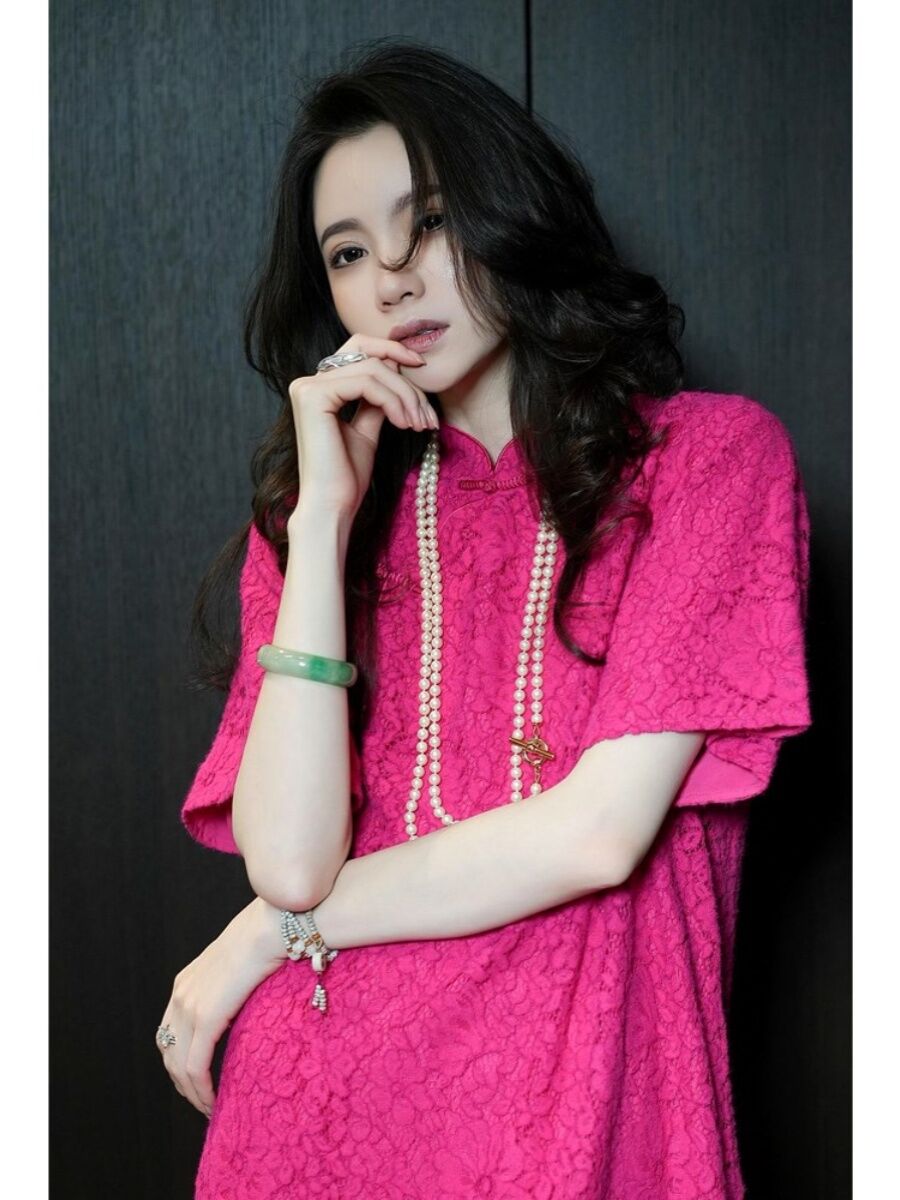 Chinese Style Loose Fruit Color Zen Inspired Luxury Short Sleeve Spring Summer Qipao Top by Ou Zhiyan for Women