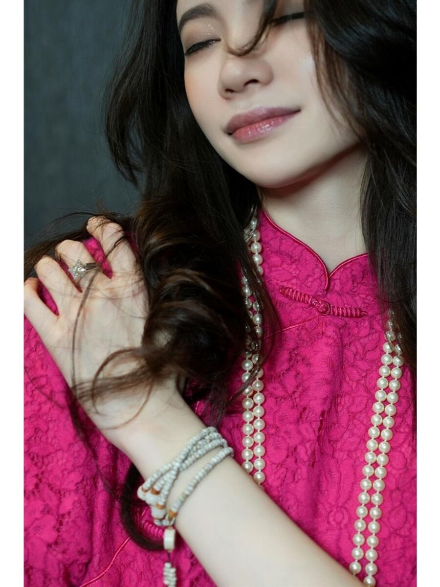 Chinese Style Loose Fruit Color Zen Inspired Luxury Short Sleeve Spring Summer Qipao Top by Ou Zhiyan for Women