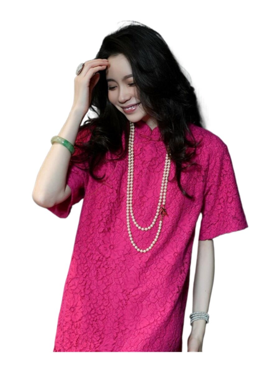 Chinese Style Loose Fruit Color Zen Inspired Luxury Short Sleeve Spring Summer Qipao Top by Ou Zhiyan for Women