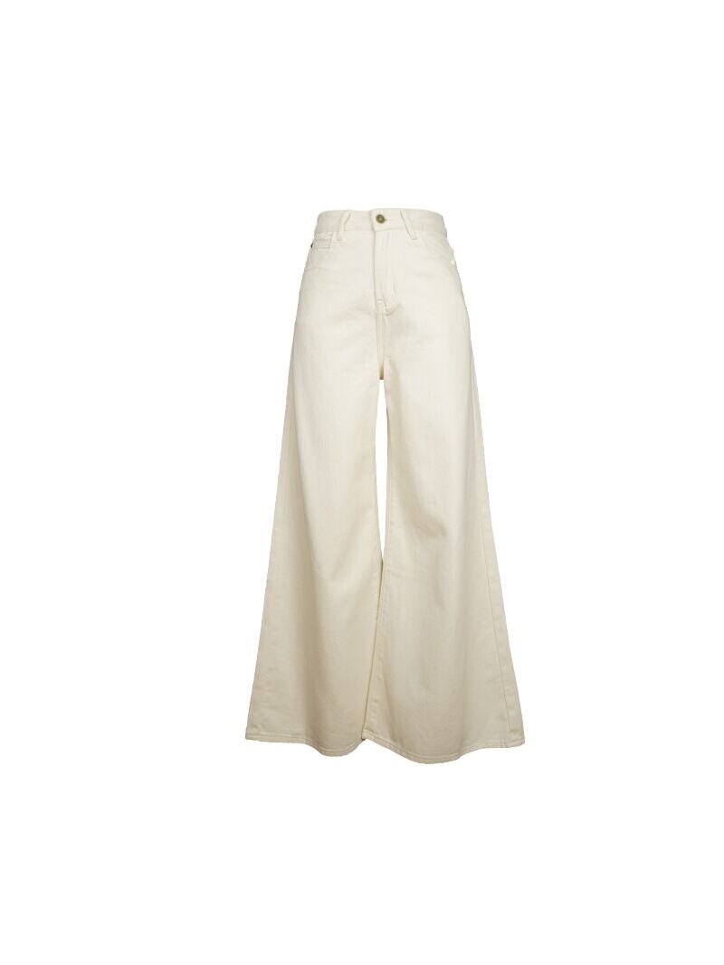 Wine Noon [Xixi] Hong Kong Style Retro Autumn High Waist Slim-Fit Wide-Legged Pants Micro-La Mop Pants White Denim Female · v2