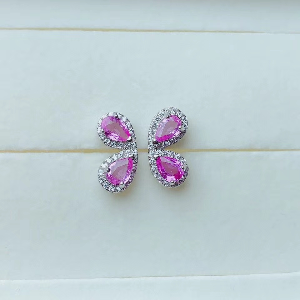 [shiya] KJJEAXCMY fine jewelry 925 sterling silver inlaid natural pink sapphire ear studs popular ladies earrings support testing