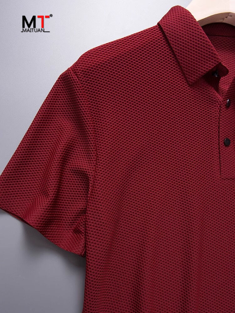 Polo rossa da uomo a manica corta per banchetto nuziale a manica lunga, business casual, vestibilità standard, alla moda, per papà e sposo