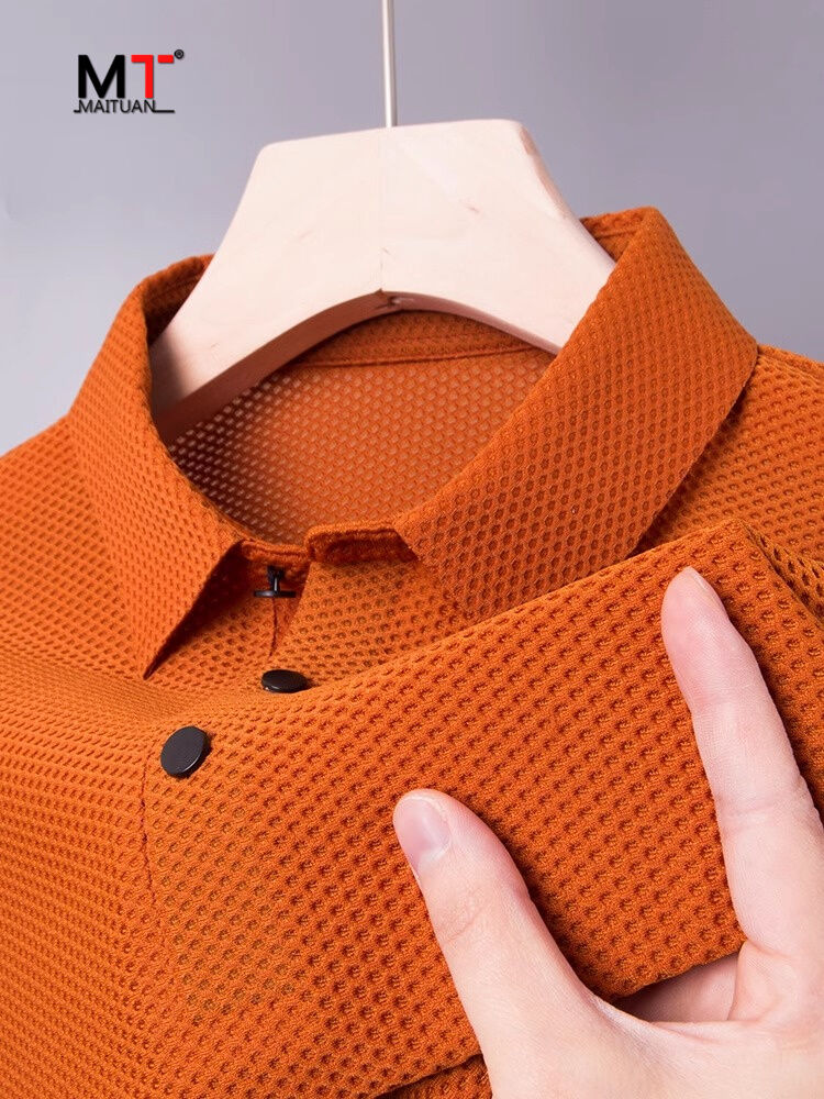 Polo rossa da uomo a manica corta per banchetto nuziale a manica lunga, business casual, vestibilità standard, alla moda, per papà e sposo