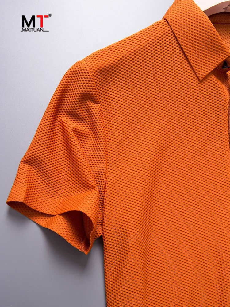 Polo rossa da uomo a manica corta per banchetto nuziale a manica lunga, business casual, vestibilità standard, alla moda, per papà e sposo