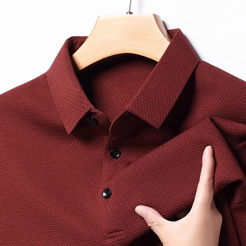 Polo rossa da uomo a manica corta per banchetto nuziale a manica lunga, business casual, vestibilità standard, alla moda, per papà e sposo