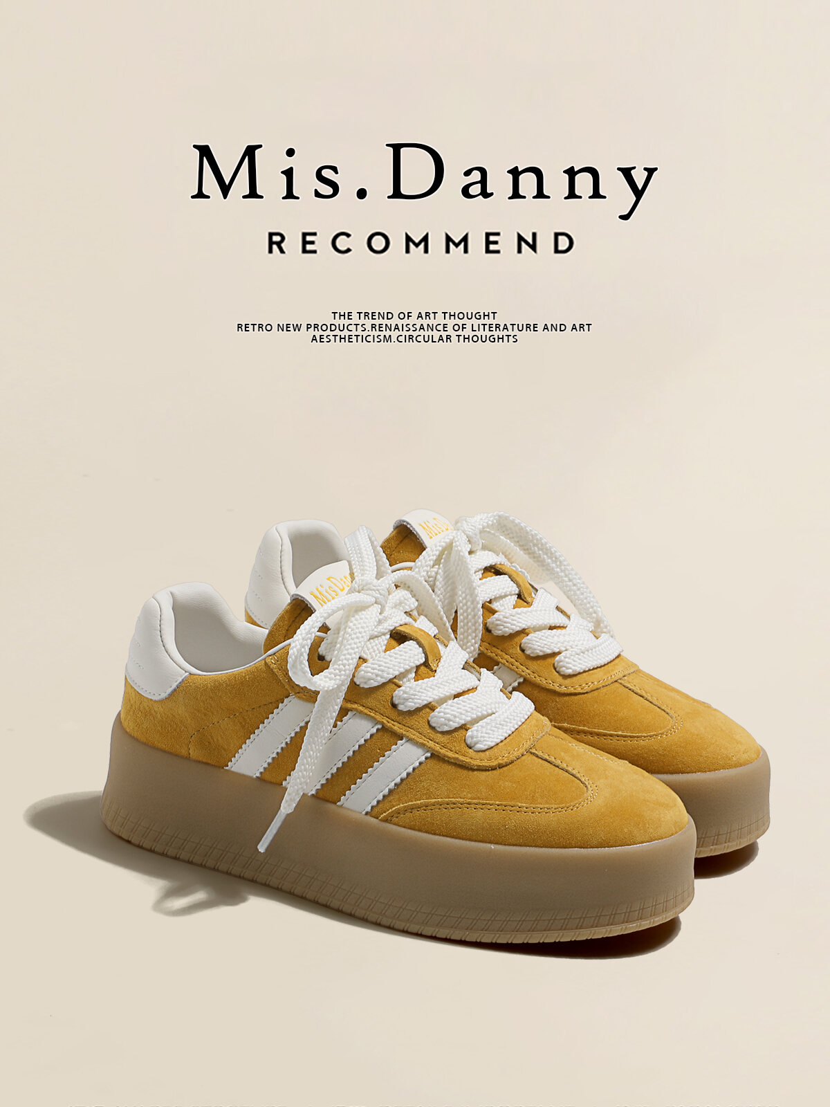 Yellow Genuine Leather Thick Bottom Deqin Shoes Women's Spring Style Casual All-Match Flat Heel Comfortable Sports Sneakers · v7