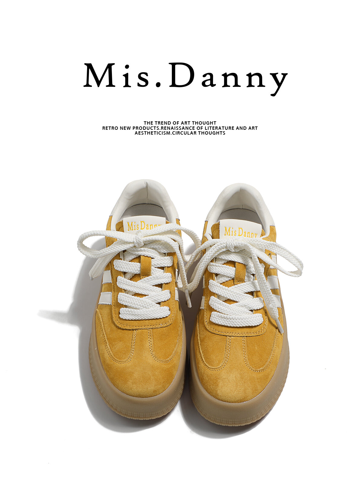 Yellow Genuine Leather Thick Bottom Deqin Shoes Women's Spring Style Casual All-Match Flat Heel Comfortable Sports Sneakers · v7