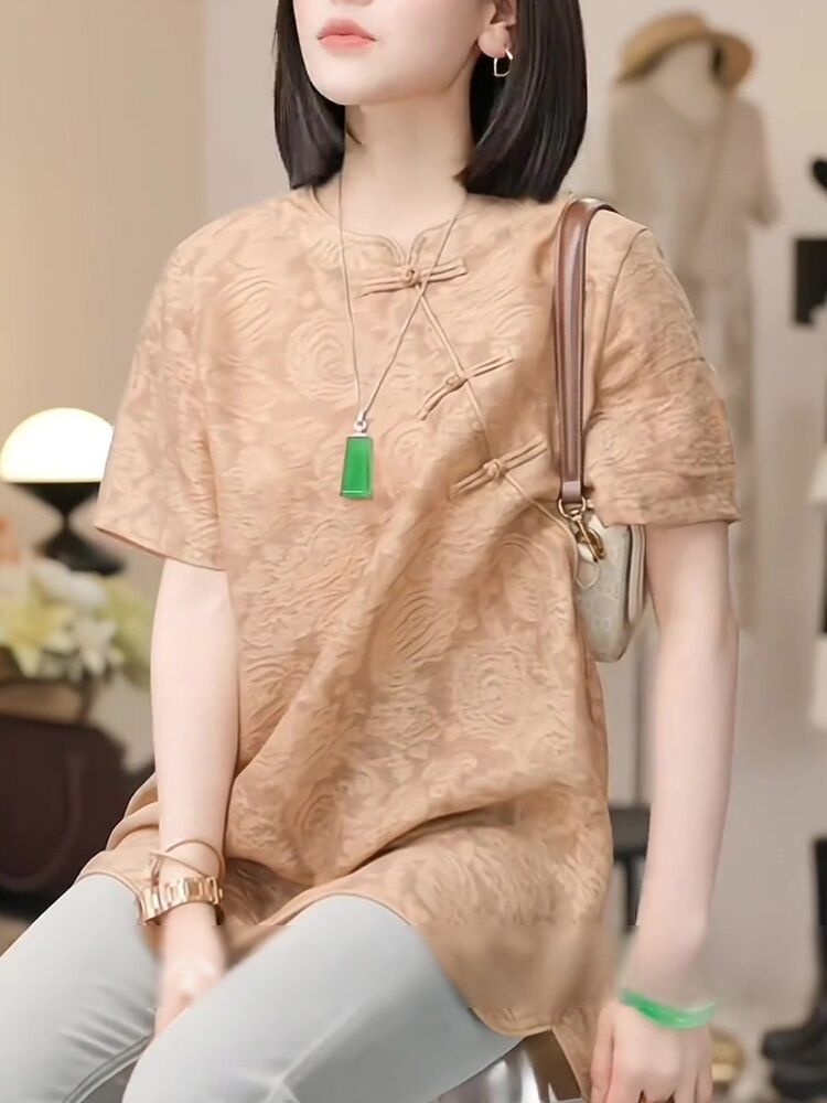 تي شيرت نسائي عصري بأكمام قصيرة ورقبة مستديرة ومقاسات كبيرة صيفي جديد ونمط خفيف وفاخر وعصري وشخصية نسائية