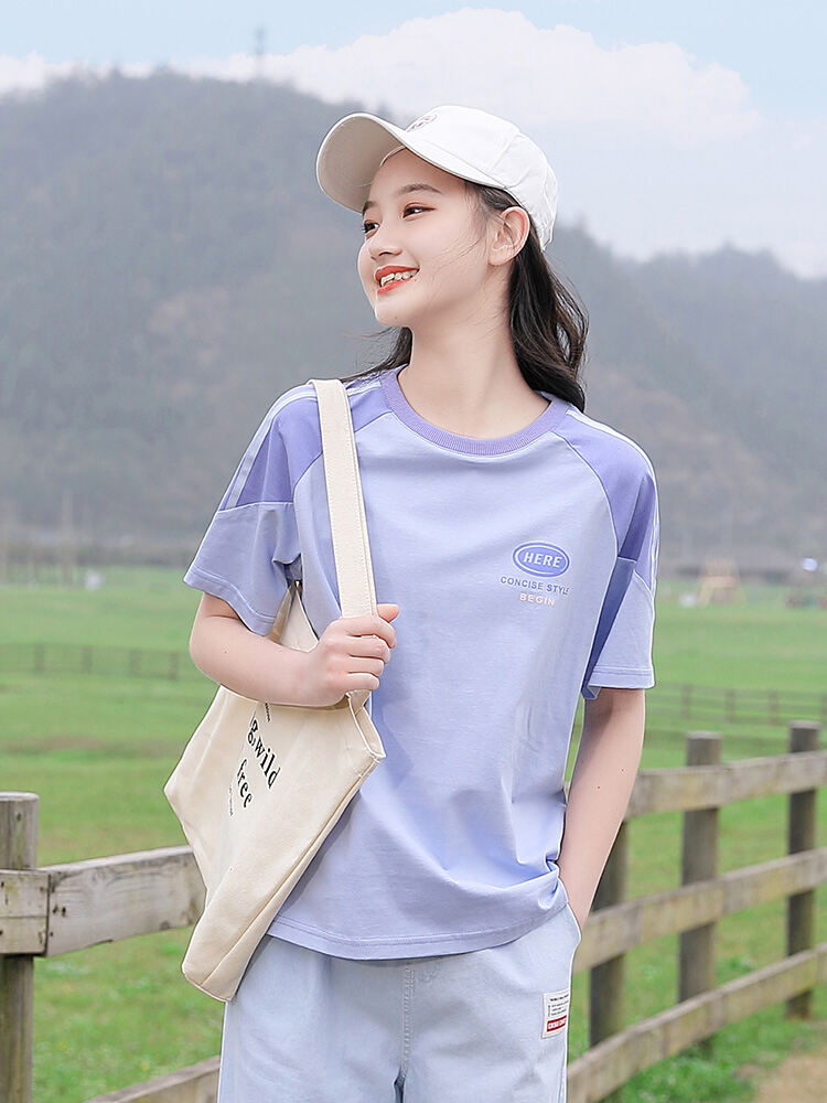 Junior High School Girls Short Sleeve T-shirt Loose Summer Wear 2024 New Arrival High School Student Youth Girlish 12 Half Sleeve 15 Years Old · v2