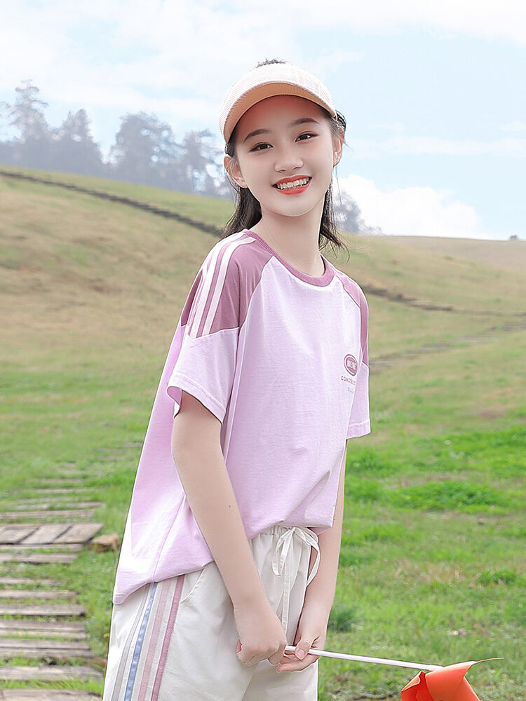Junior High School Girls Short Sleeve T-shirt Loose Summer Wear 2024 New Arrival High School Student Youth Girlish 12 Half Sleeve 15 Years Old · v2