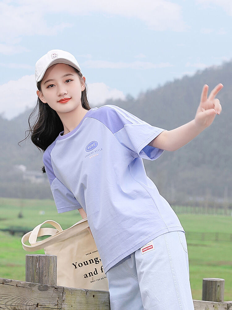 Junior High School Girls Short Sleeve T-shirt Loose Summer Wear 2024 New Arrival High School Student Youth Girlish 12 Half Sleeve 15 Years Old · v2