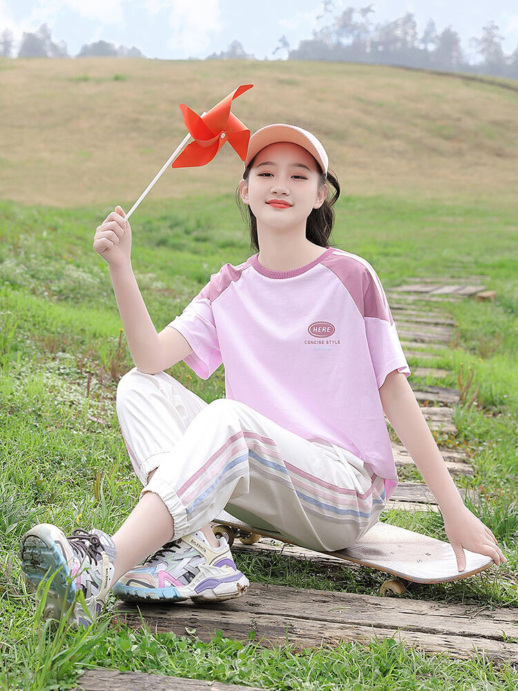 Junior High School Girls Short Sleeve T-shirt Loose Summer Wear 2024 New Arrival High School Student Youth Girlish 12 Half Sleeve 15 Years Old · v2