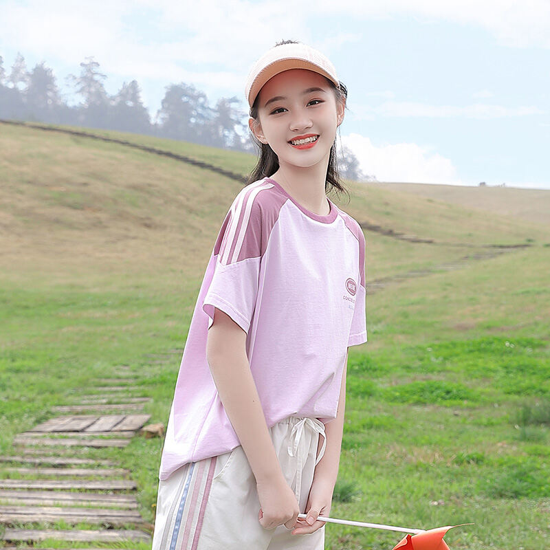 Junior High School Girls Short Sleeve T-shirt Loose Summer Wear 2024 New Arrival High School Student Youth Girlish 12 Half Sleeve 15 Years Old · v2