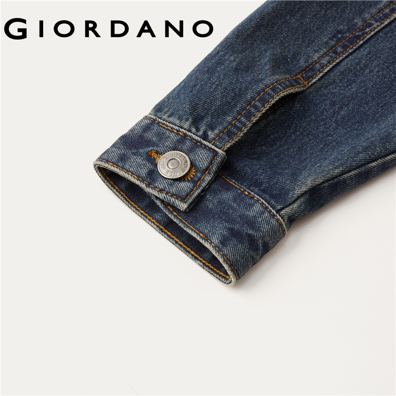 Jaket denim longgar saku warna palsu Giordano Pria Bebas Ongkos Kirim 01074072