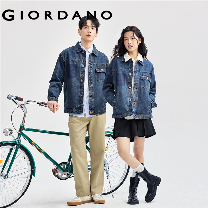 Jaket denim longgar saku warna palsu Giordano Pria Bebas Ongkos Kirim 01074072