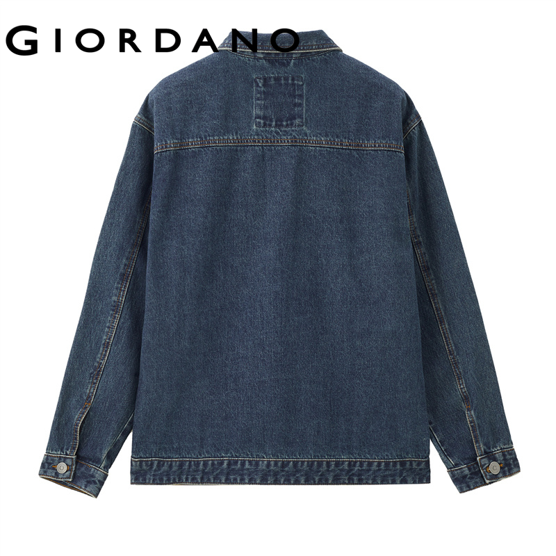 Jaket denim longgar saku warna palsu Giordano Pria Bebas Ongkos Kirim 01074072
