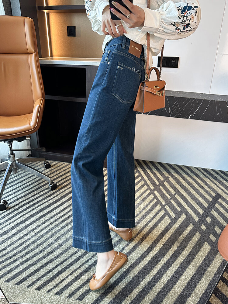 The Style Is Too Good! Retro Blue Straight-leg Denim Female 2024 Autumn New Arrival Ninth Loose Slim Looking Loose Pants · v2