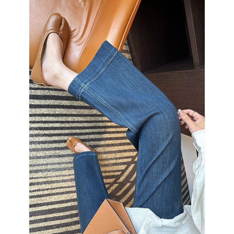 The Style Is Too Good! Retro Blue Straight-leg Denim Female 2024 Autumn New Arrival Ninth Loose Slim Looking Loose Pants · v2
