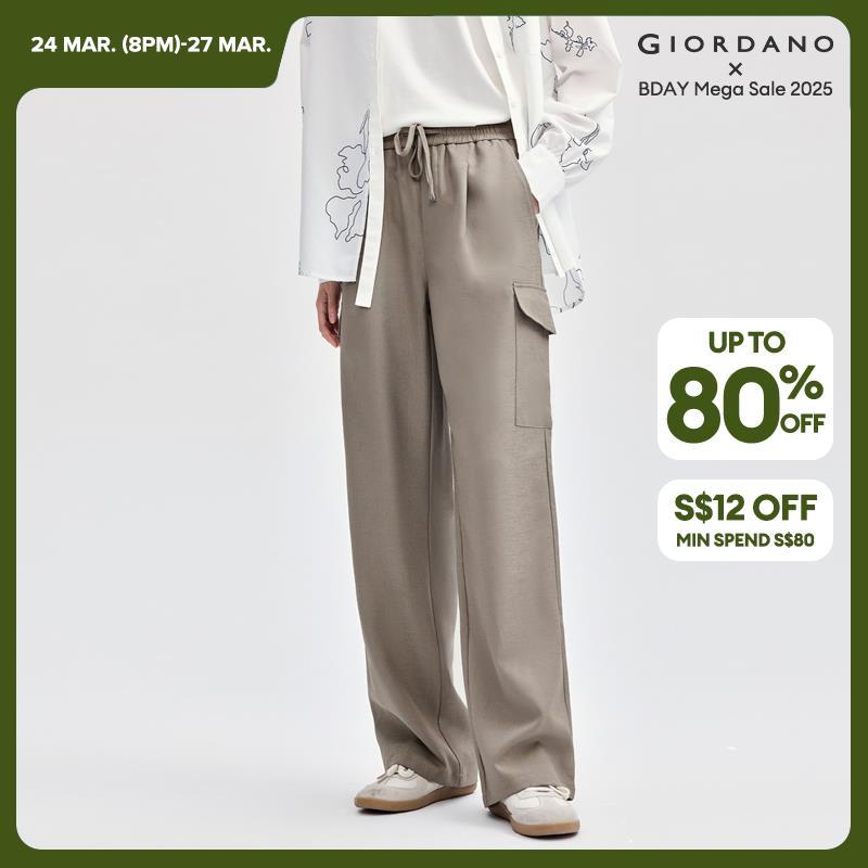 Giordano Women Cargo pockets elastic waist pants Free Shipping 18414802 · v3