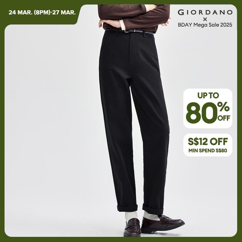 Giordano Women 100% Cotton hidden button straight pants Free Shipping 05414081 · v2