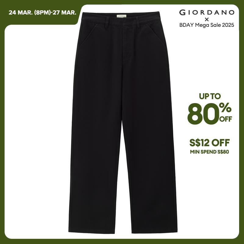 Giordano Women 100% Cotton hidden button straight pants Free Shipping 05414081 · v2