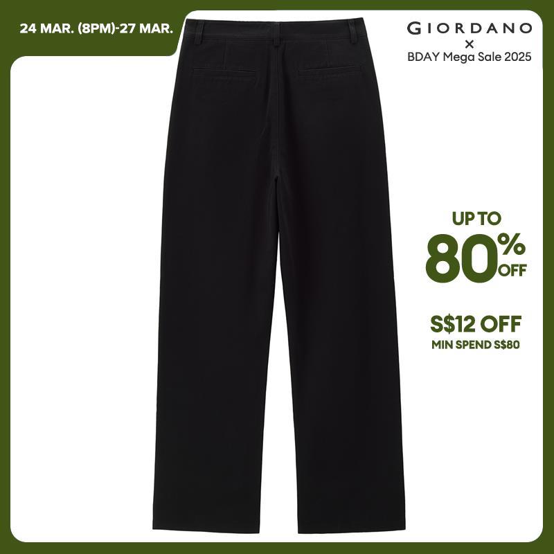 Giordano Women 100% Cotton hidden button straight pants Free Shipping 05414081 · v2