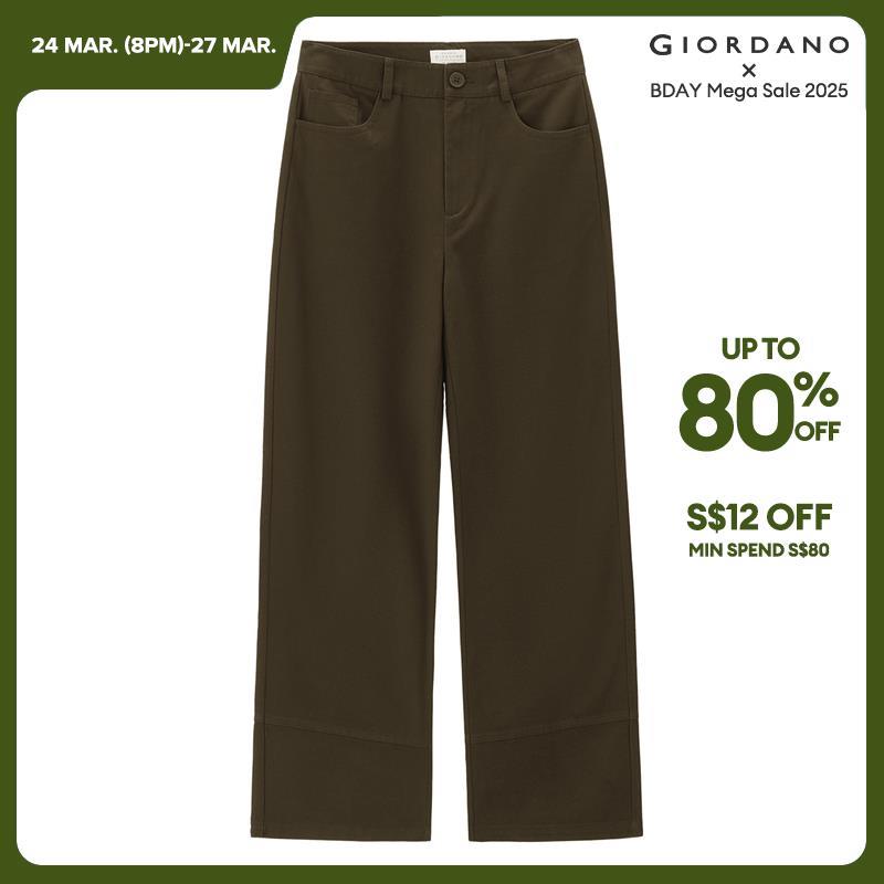 Giordano Women 100% Cotton exposed seam ankle length pants Free Shipping 05424063
