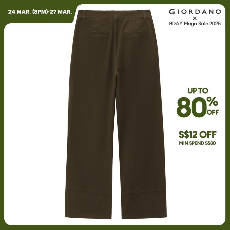 Giordano Women 100% Cotton exposed seam ankle length pants Free Shipping 05424063