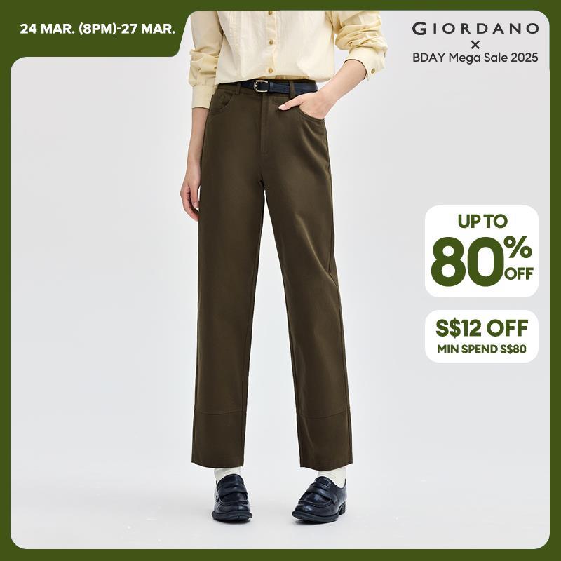 Giordano Women 100% Cotton exposed seam ankle length pants Free Shipping 05424063