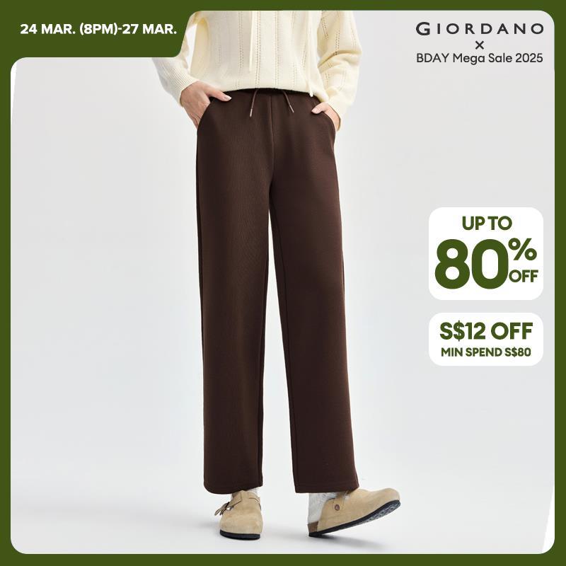 Giordano Women Fleece-Lined Elastic Waist with Drawstring Knitted Pants Free Shipping 05414857 · v2