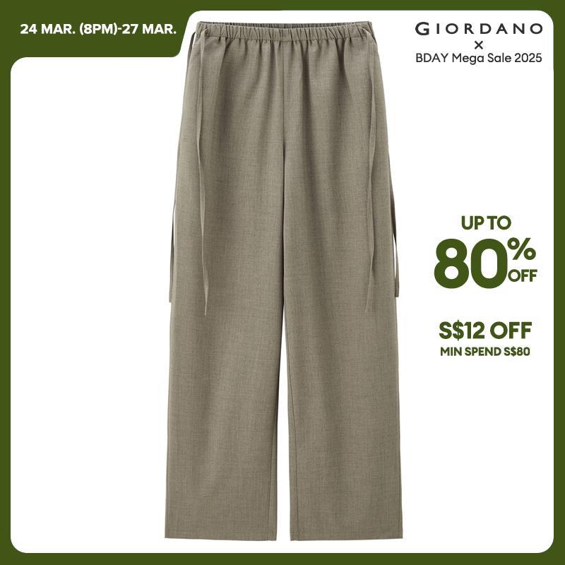 Giordano Women Elastic waist wide leg suit pants Free Shipping 18414918 · v2