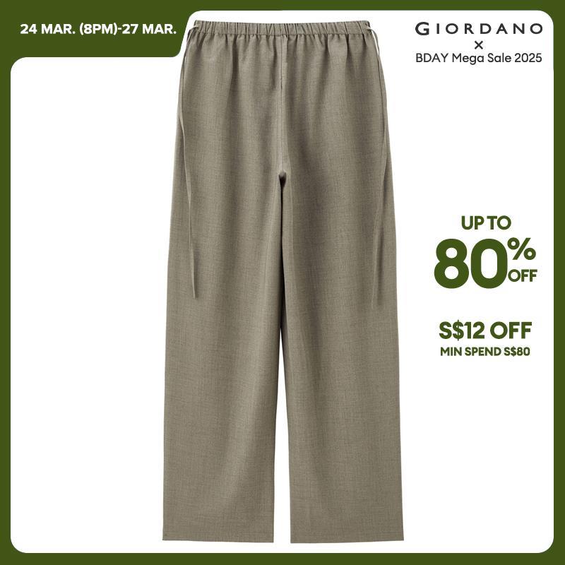 Giordano Women Elastic waist wide leg suit pants Free Shipping 18414918 · v2