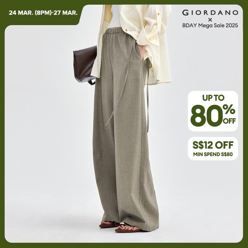 Giordano Women Elastic waist wide leg suit pants Free Shipping 18414918 · v2